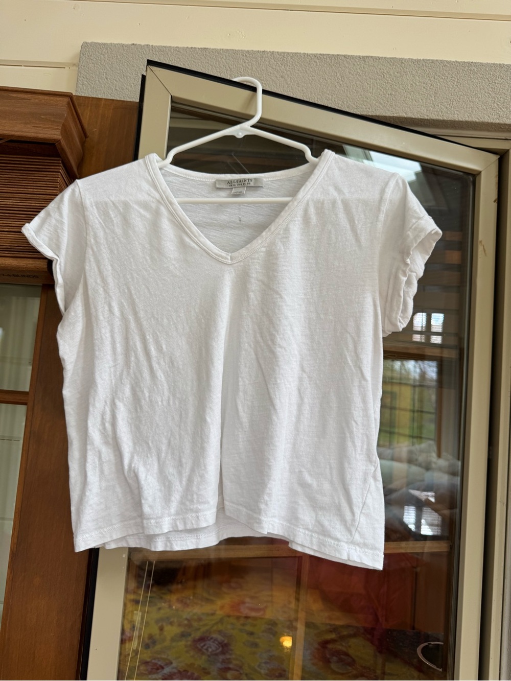 All Saints Women's White V-Neck Short Sleeve Tee